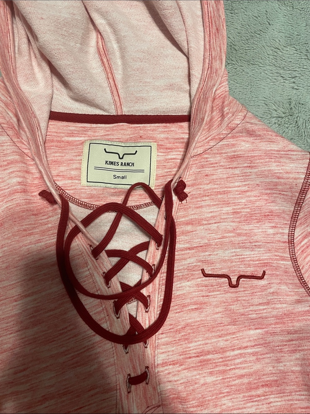 Kimes Ranch Pink Lace-Up Hoodie with Burgundy Trim - Picture 2 of 2
